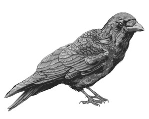Hand Drawn Crow isolated On White Background, Vector Illustration