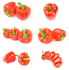 Collage of bell peppers close-up on white