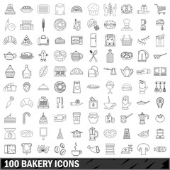 100 bakery icons set, outline style