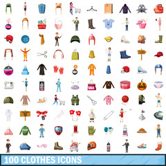 100 clothes icons set, cartoon style