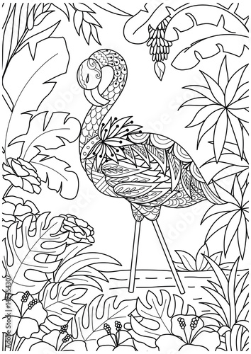Download "Flamingo in spring time for adult coloring book page ...