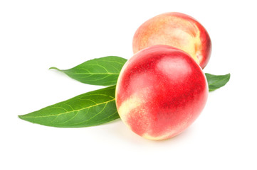 Fresh peaches fruits isolated on a white background cutout