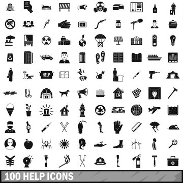 100 help icons set, simple style 