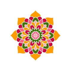 Kaleidoscope big bud. Oriental pattern illustration. Flower background