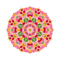 Kaleidoscope big bud. Oriental pattern illustration. Flower background