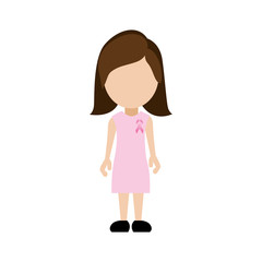 beautiful woman using pink dress with breast cancer symbol, vector illustration design