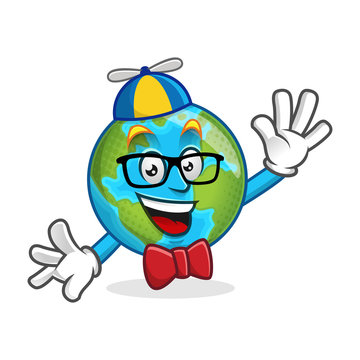 Nerd earth mascot, geek earth character, earth cartoon vector
