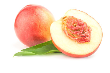 Fresh peaches fruits on a white background. Clipping path