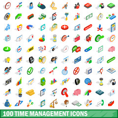 100 time management icons set, isometric 3d style
