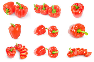 Collage of bell peppers close-up isolated on white background