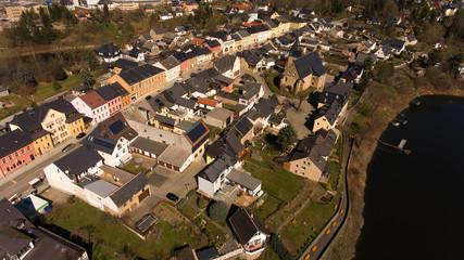 aerial view saalburg thuringia germany saale river town