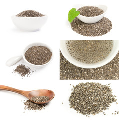 Group of chia seeds close-up on white