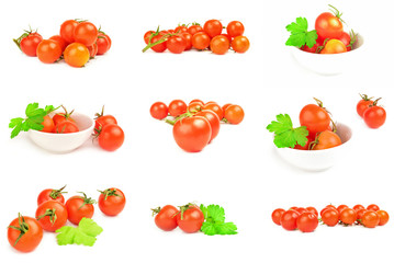 Collage of tomatoes isolated over a white background