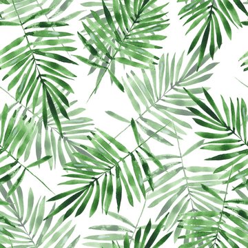 Green leaves. Watercolor seamless pattern. Hand drawn floral background