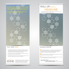 Naklejka premium Roll-up banner stands for presentation and publication. Geometric abstract background. Vector illustration