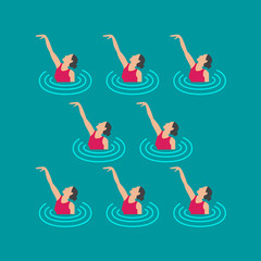 Woman athlete on the performance of synchronized swimming performing art elements