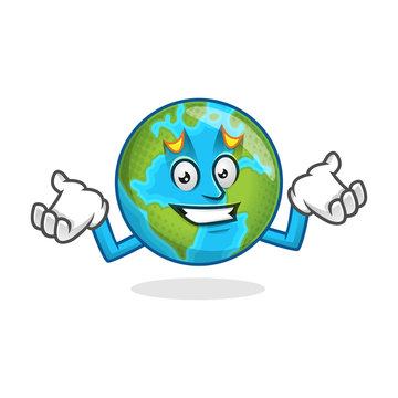 Confused earth mascot, error earth character, earth cartoon vector 
