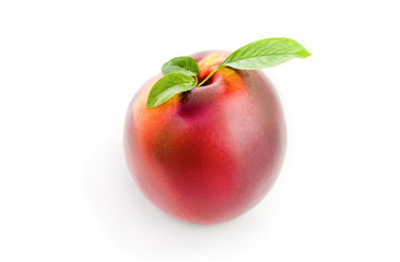 Nectarine with leaves isolated