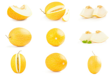 Collage of fresh sweet melon isolated on white