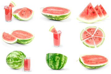 Set of Water melon close-up isolated on white background