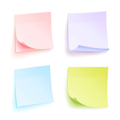 Paper Work Notes Isolated Vector. Set Of Color Sheets Of Note Papers. Four Bright Sticky Notes.
