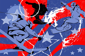 Naklejki  malowane abstrakcja sporty zimowe w kolorach niebieskim i czerwonym