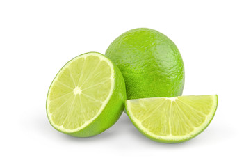 Sliced Fresh lime fruit isolated on white background cutout