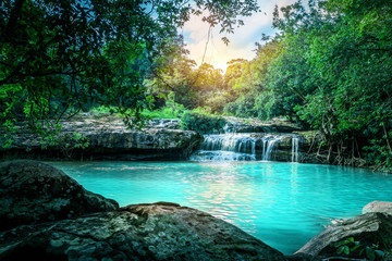 Natural background waterfall. Waterfall Emerald Pool