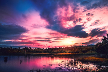 Fototapeta premium View cloud mountain sky. Sunrise, sunset