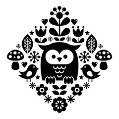 Scandinavian pattern, Nordic folk art - inspired by traditional Finnish and Swedish designs