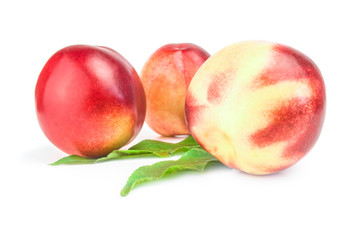 Fresh peaches fruits on a white background. Clipping path