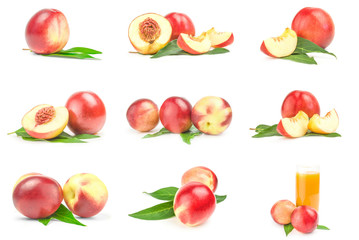 Set of beautiful ripe peaches isolated on a white background