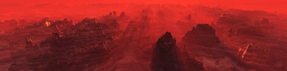 Marslandschaft, Panorama des Mars, 3D-Rendering