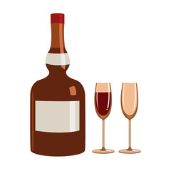 Vector Illustration of Liquor bottle and glasses