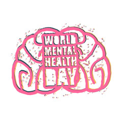 World Mental Health Day emblem. Symbol of human Brain. Grunge style. Brush and splashes.