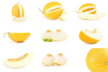 Collage of sweet melon on white