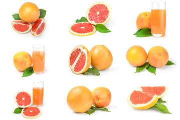 Collection of grapefruit isolated on white