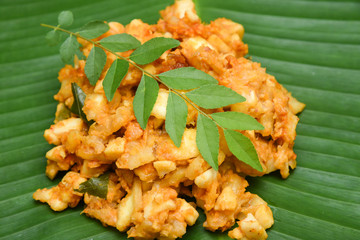 Top view of spicy and hot jackfruit curry, Chakka curry Bangladesh Asian tropical cuisine. eat with...