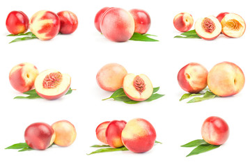 Set of ripe peaches isolated on a white background cutout