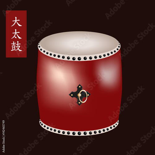 "Vector illustration of Traditional asian percussion instrument Taiko or ODaiko drum. A name of