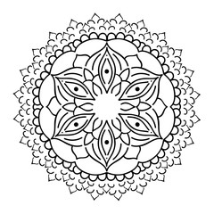 Mandala ornament. Round template. Decorative element  can be used for greeting card, wedding invitation, yoga poster, coloring book.. Doodle emblem.