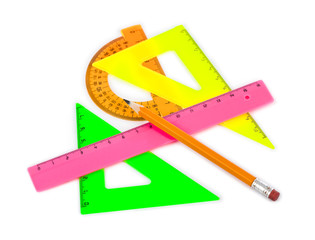 Multicolored rulers and pencil