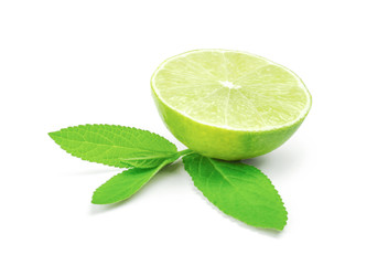 Slice of lime citrus fruit isolated on white background cutout