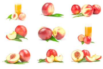 Group of fresh peaches fruits isolated on a white background cutout