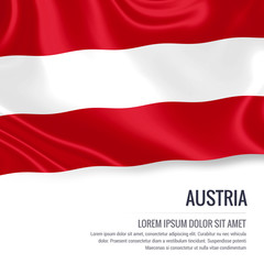 Silky flag of Austria waving on an isolated white background with the white text area for your advert message. 3D rendering.