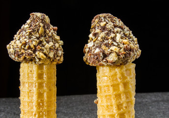 Wafer rolls on a black background