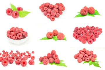 Set of rasp berry close-up isolated on white background