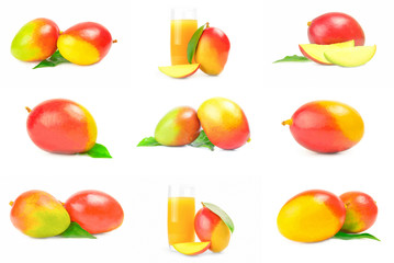 Collage of mango red over a white background