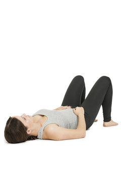 Yoga woman gray_anada balasana_variation