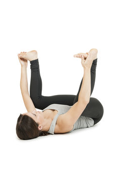 Yoga woman gray_anada balasana_spread wide